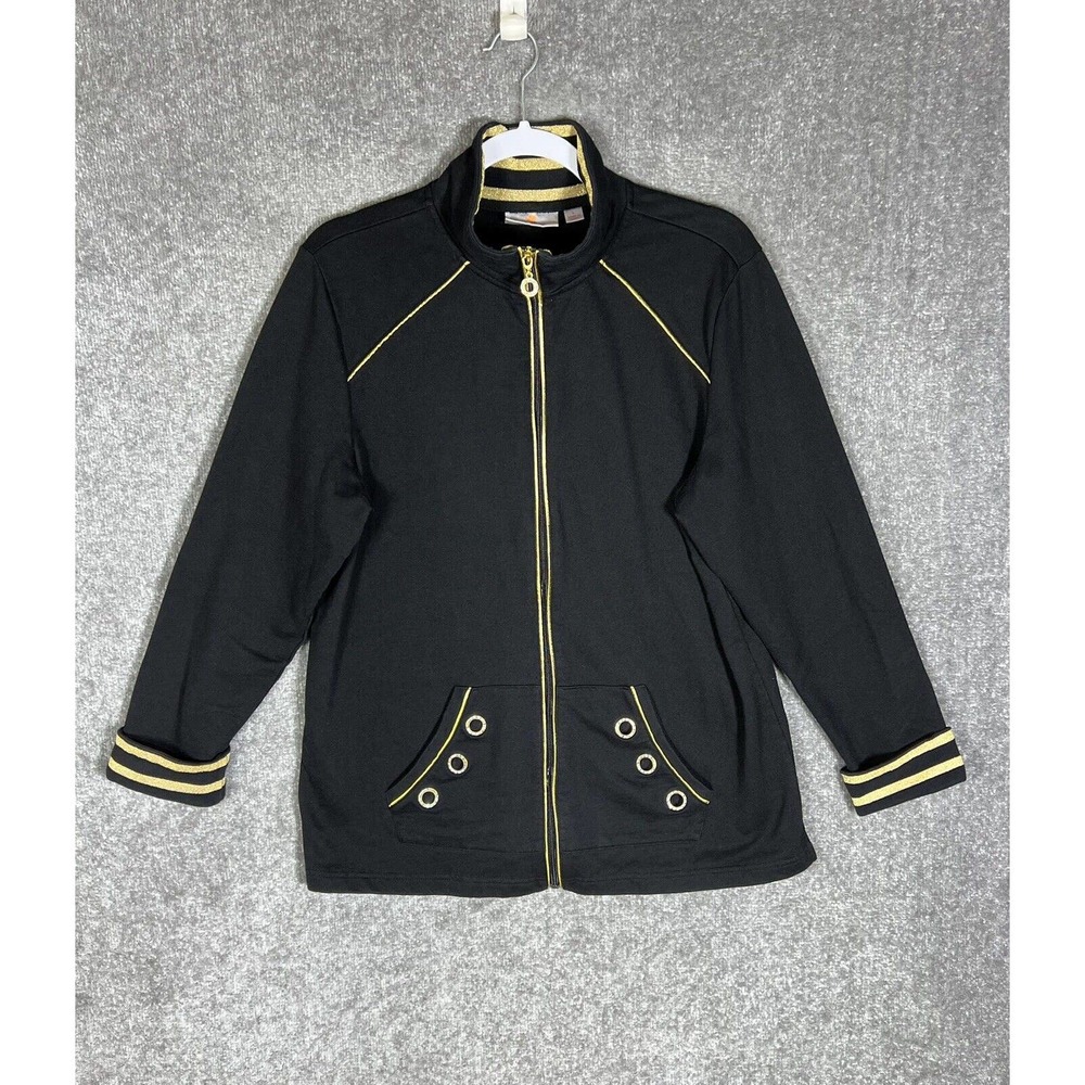 Quacker Factory Rhinestone Grommet Gold Trim Full Zip Jacket Women Large Pockets - Picture 1 of 15